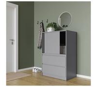 Urbn-Living Urbnliving 120Cm Height 2 Door 2 Drawer Side Cabinet Unit Cupboard Drawer Storage Home Office Furniture, Grey