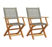 (grey, 2 pcs) vidaXL Garden Chairs Outdoor Dining Chair Solid Wood Acacia and Poly Rattan