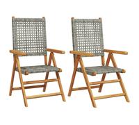 (grey, 2 pcs) vidaXL Reclining Garden Chairs Outdoor Chair Armchair Poly Rattan & Solid Wood