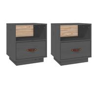 (Grey, 2) vidaXL 1/2x Solid Wood Pine Bedside Cabinet Bedroom Furniture Multi Colours