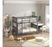 (Grey, 2 x Single Mattresses) Luca Single Wooden Bunk Bed Frames | Optional Mattress