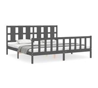 (grey, 200 x 200 cm) vidaXL Bed Frame Bed Base Wooden Bed with Headboard Black King Size Solid Wood
