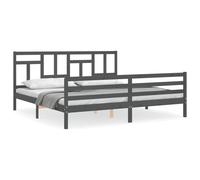 (grey, 200 x 200 cm) vidaXL Bed Frame Bed Base Wooden Bed with Headboard White King Size Solid Wood