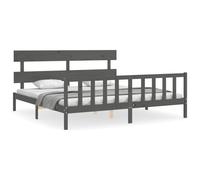 (grey, 200 x 200 cm/with headboard & footboard) vidaXL Bed Frame Bedroom Platform Bed Mattress Foundation Bedstead Solid Wood