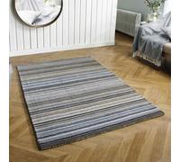 (GREY, 200 x 285 cm) Modern Multi Coloured 100% Wool Rugs Stripe Line Design Small Extra Large Hall Runner Rug Eco Friendly Handmade Mat