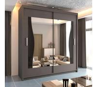 (Grey, 203cm) Alis Curved Modern Mirror Sliding Doors Wardrobe
