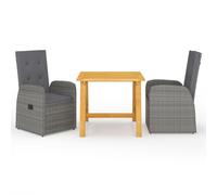 (grey, 2x chair + table) vidaXL Garden Dining Set Table and Chairs with Cushions 3 Piece Grey Poly Rattan