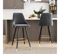 (Grey) 2x Velvet Bar Stools Kitchen Breakfast Pub Chairs High Counter Stool Restaurant