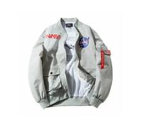 (Grey, 2XL) Athletic Mens Flight Jacket NASA Style Bomber Coat Ma1 Pilot Army Jacket Outwear