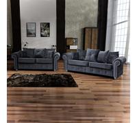 (Grey, 3 + 2) Plush Velvet Luxurious 3+2 Sofa Set - Corner Sofa