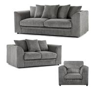 (Grey, 3 & 2 Seater + Armchair) Luxor Scatter Back Cord Sofa Set Range