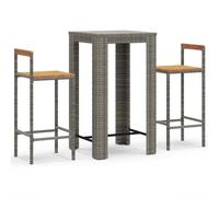 (grey, 3 piece) vidaXL Garden Bar Set Bar Table and Chair Poly Rattan and Solid Wood Acacia