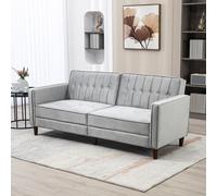 Grey 3-Seater Convertible Sofa Futon Bed | Velvet-Touch Tufted Couch Reclining