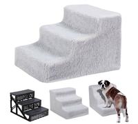 (Grey) 3 Steps Pet Dog Ladder Soft Stairs Puppy Washable Cover Ramp Foldable Doggy