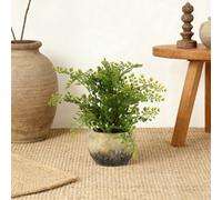 Grey 32Cm Fern Plant Pot With Artificial Fern In Grey Rustic Ceramic Pot
