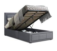 (Grey, 3ft Single) OTTOMAN STORAGE BED FRAME GAS LIFT LINEN FABRIC