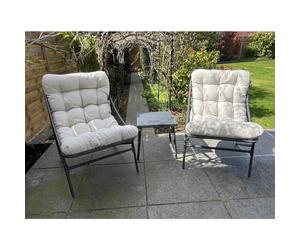 (Grey) 3pc Garden Furniture Patio Balcony Set w/ Cushions