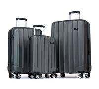 (Grey) 3Pcs 19+24+28 Inch ABS Hard Shell Suitcase Set With Spinner 4 Wheels