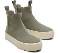 (Grey, 4 (Adults')) TOMS Fenix Platform Leather Women's Vetiver Grey Flat Chelsea Boots