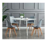 Set of 4 Dining Chairs with Solid Wooden Legs and Padded Seat Cushions Eva MCC Direct Grey One Size