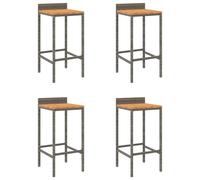 vidaXL Bar Stools 4 pcs Grey Poly Rattan and Solid Wood Acacia