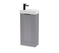 Grey 400mm Floor Standing Cloakroom Vanity Basin Unit with Black Handle Compact Bathroom Storage