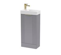 Grey 400mm Floor Standing Cloakroom Vanity Basin Unit with Brushed Brass Handle Compact Bathroom Storage
