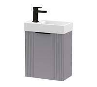 Grey 400mm Wall Hung Cloakroom Vanity Basin Unit with Black Handle Compact Bathroom Storage