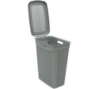 Grey 43L Litre Slim Laundry Basket With Lid Knit Design Rectangular Plastic Bin Storage Basket For Home and Kitchen