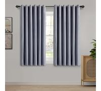 (Grey, 46" x 54" (117cm x 137cm)) 100% Blackout Curtains Thermal Insulated Ring-Top Eyelet Curtain Pair with Tiebacks