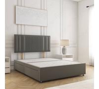 (Grey, 4ft Small Double (No Mattress))) Florence Plush Velvet Divan Double Bed with 2 Storage Drawers 24” Headboard Mattress