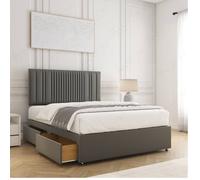 (Grey, 4ft6" Double (with Mattress))) Florence Plush Velvet Divan Double Bed with 2 Storage Drawers 24” Headboard Mattress