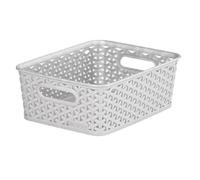 Grey 4L Curver Plastic Rattan Storage Basket Shelf Tray 25.5 X 19.5Cm