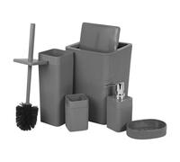 (Grey) 5 Pcs Bathroom Set Bin Soap Dispenser Toothbrush Holder Soap Dispenser WC Brush