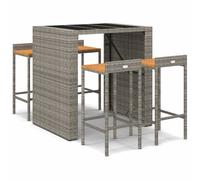 vidaXL 5 Piece Garden Bar Set Grey Poly Rattan& Solid Wood Acacia, Grey