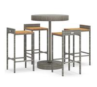 (grey, 5 piece) vidaXL Garden Bar Set Bar Table and Chair Poly Rattan and Solid Wood Acacia