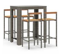 vidaXL 5 Piece Garden Bar Set Grey Poly Rattan&Solid Wood Acacia, Grey