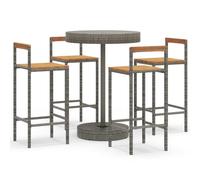 (grey, 5 piece) vidaXL Garden Bar Set Bar Table and Chair Poly Rattan and Solid Wood Acacia