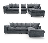 (Grey, 5 Seater Right Hand Facing Corner) Monaco Chenille Fabric Corner Sofa Range