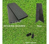 (Grey, 5 Square Metres) Per SQM Composite WPC Decking Boards Embossed Woodgrain Plastic kit incl - 2.2 meter long boards