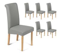 (Grey, 6) Roma Dining Chairs Faux Leather With Scroll Top & Light Oak Leg
