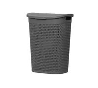 (Grey) 60 Litre Plastic Laundry Basket with Lid & Handles, Grey or White 60L Laundry Basket Curved Woven Rattan Plastic, Washing Basket Clothes