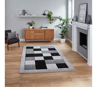 (Grey, 60 x 120 cm) Think Rugs Brooklyn BRK04 Box Checkers Geometric Rugs Multi Colour Small XL Extra Large Living room Bedroom Rug Carpet Mat Hallway Runner
