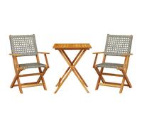vidaXL 3 Piece Bistro Set Grey Poly Rattan and Solid Wood, Grey