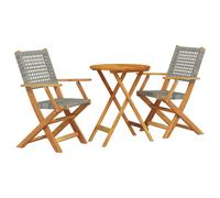 vidaXL 3 Piece Bistro Set Grey Poly Rattan and Solid Wood