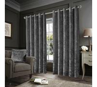 (Grey, 66" x 72" (168cm x 183cm)) Crushed Velvet Blackout Curtains Eyelet Ring Top Readymade Drapes
