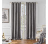 (Grey , 66 x 72 in) High Blackout Luxury Velvet Eyelet Curtains Living Room Thick