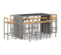 Garden Bar Set 145x80x110cm Grey PE Rattan & Acacia Wood 6-Piece Outdoor Patio