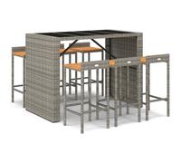 (grey, 7 piece) vidaXL Garden Bar Set Bar Table and Chair Poly Rattan and Solid Wood Acacia