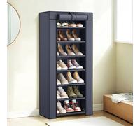 (Grey) 7-Tier Fabric Shoe Rack Storage Cabinet, 28 x 46 x 126 cm, with Protective Cover, Large Capacity, Slippers